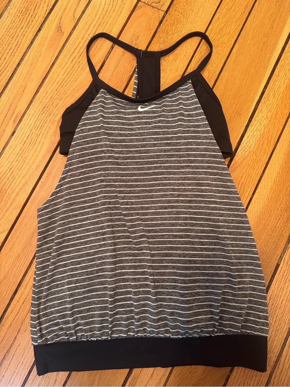 Nike Women's Essential Layered Tankini Top in black and white stripes